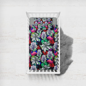 Multi Flamingos & Flowers Full Screen SWCC4597 Crib Bedding, Crib Fitted Sheet, Crib Blanket