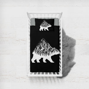 B&W Night Mountain On The Bear Sketch  SWCC4600 Crib Bedding, Crib Fitted Sheet, Crib Blanket