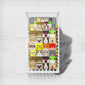 Products Cute Cartoon Animals Checkerboard SWCC4638 Crib Bedding, Crib Fitted Sheet, Crib Blanket