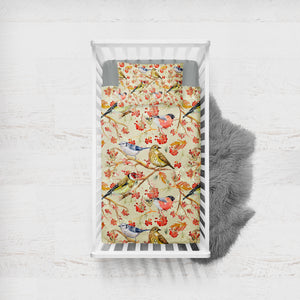 Flowers & Sunbirds Cream Theme SWCC4664 Crib Bedding, Crib Fitted Sheet, Crib Blanket