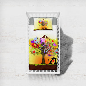 Birds & Cats Couple Colorful Tree Theme  SWCC4727 Crib Bedding, Crib Fitted Sheet, Crib Blanket