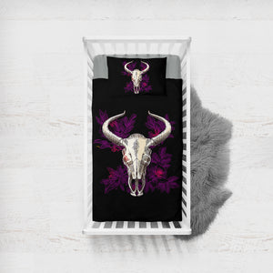 Vintage Dark Purple Floral Buffalo Skull SWCC4733 Crib Bedding, Crib Fitted Sheet, Crib Blanket