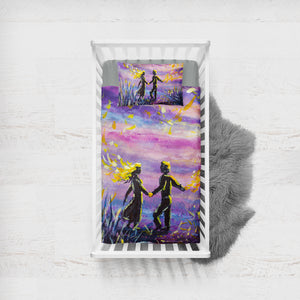 Watercolor Beautiful Love Scene Purple Theme SWCC4736 Crib Bedding, Crib Fitted Sheet, Crib Blanket