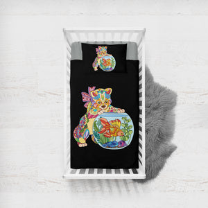 Colorful Geometric Cat & Fishbowl  SWCC4743 Crib Bedding, Crib Fitted Sheet, Crib Blanket