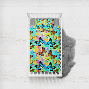 Multi Colorful Butterflies Gradient Pastel Theme SWCC5166 Crib Bedding, Crib Fitted Sheet, Crib Blanket