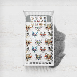 Multi Colorful Fox Watercolor  SWCC5167 Crib Bedding, Crib Fitted Sheet, Crib Blanket