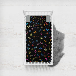 Multi Colorful Butterflies Back Theme SWCC5170 Crib Bedding, Crib Fitted Sheet, Crib Blanket