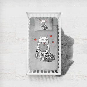 Love Old Cat Grey Theme SWCC5177 Crib Bedding, Crib Fitted Sheet, Crib Blanket