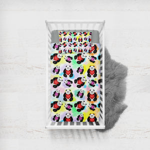 Multi Love Panda Gradient Theme SWCC5180 Crib Bedding, Crib Fitted Sheet, Crib Blanket