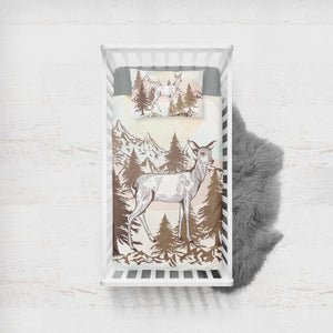 Little Deer Forest Brown Theme SWCC5197 Crib Bedding, Crib Fitted Sheet, Crib Blanket