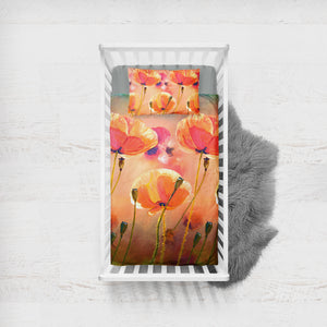 Watercolor Orange Flowers SWCC5249 Crib Bedding, Crib Fitted Sheet, Crib Blanket