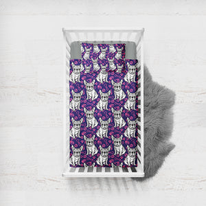 Multi Little Pug Cute Food Sketch Purple Theme SWCC5252 Bedding, Crib Fitted Sheet, Crib Blanket