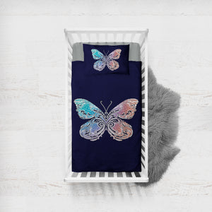 2-Tone Gradient Blue Red Butterfly Navy Theme SWCC5329 Crib Bedding, Crib Fitted Sheet, Crib Blanket