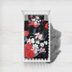 Roses Black Shadow Theme SWCC5336 Crib Bedding, Crib Fitted Sheet, Crib Blanket