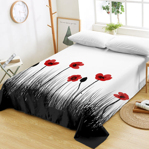 Image of Red & Black Flowers SWCD3332 Flat Sheet