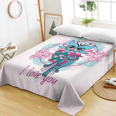 Image of I Love You - Floral Owl SWCD3344 Flat Sheet