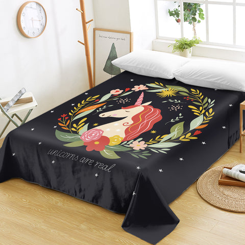 Image of Colorful Floral Unicorn Are Real  SWCD3378 Flat Sheet