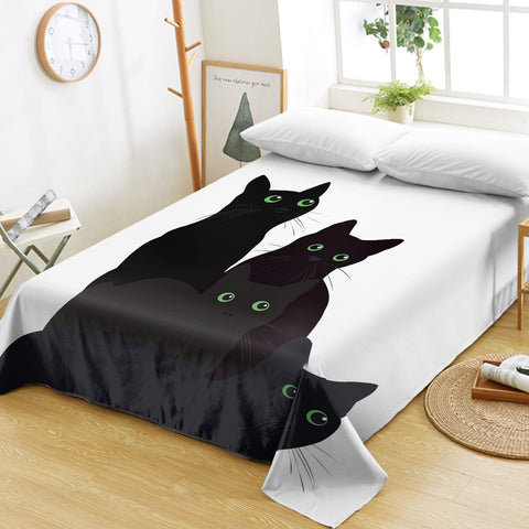 Image of Four Green Eyes Black Cats SWCD3379 Flat Sheet