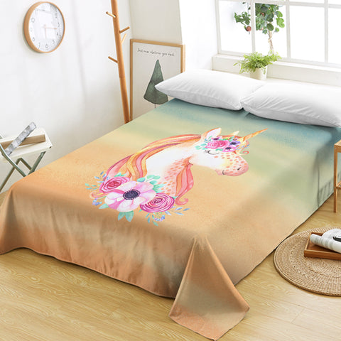 Image of Pastel Floral Unicorn SWCD3702 Flat Sheet