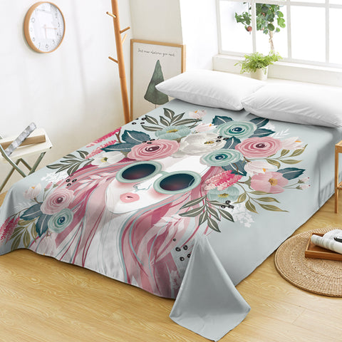 Image of Pretty Floral Girl Illustration SWCD3748 Flat Sheet