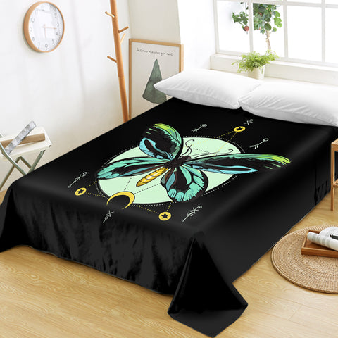 Image of Neon Green and Blue Gradient Butterfly Illustration SWCD3751 Flat Sheet