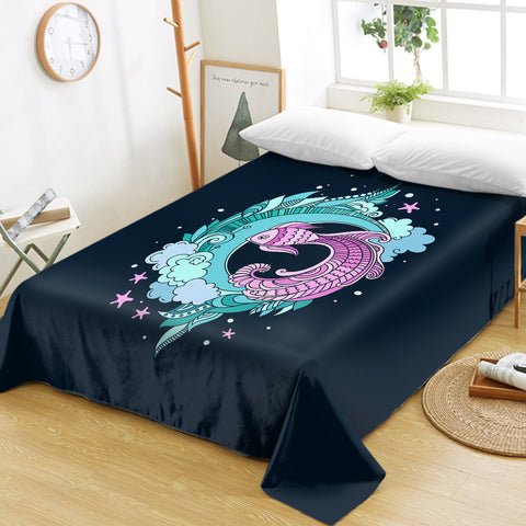 Image of Purple Fish and Water Japanese Art SWCD3810 Flat Sheet