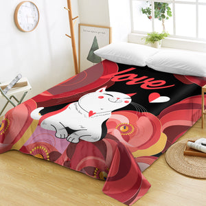 Love White Cat Red Theme Japan Art SWCD3881 Flat Sheet