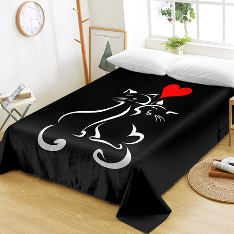 Image of Heart In Love Cat Line Art Black Theme SWCD3886 Flat Sheet