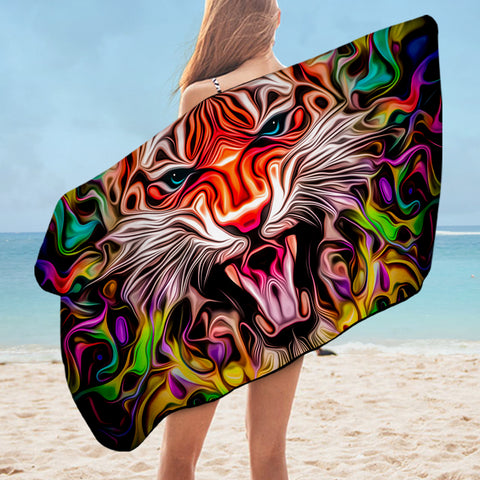 Image of Colorful Modern Curve Art Tiger SWYJ4246 Bath Towel