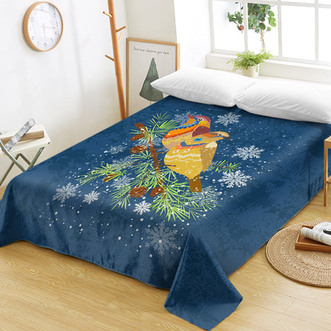 Image of Colorful Geometric Sunbirds In Snow Navy Theme SWCD4745 Flat Sheet