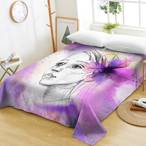 Image of Purple Floral On Lady's Ear Sketch SWCD4752 Flat Sheet