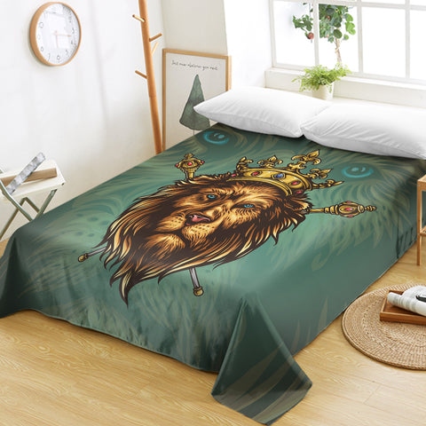Image of Golden King Crown Lion Green Theme SWCD5172 Flat Sheet