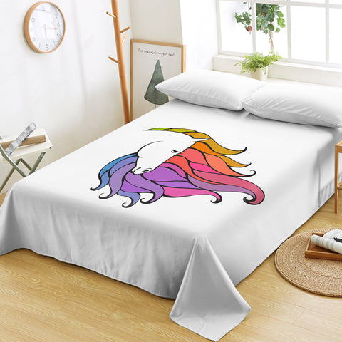 Image of Colorful Unicorn Hair White Theme  SWCD5184 Flat Sheet