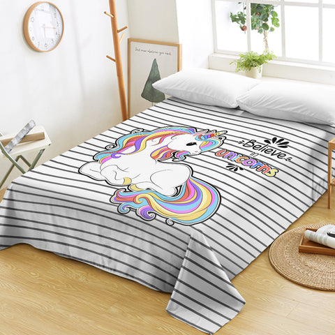 Image of Cute Colorful Unicorn Stripes SWCD5199 Flat Sheet