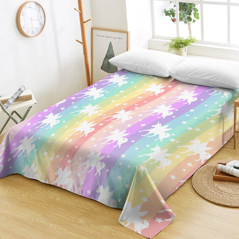 Image of Unicorns Pastel Stripes SWCD5462 Flat Sheet