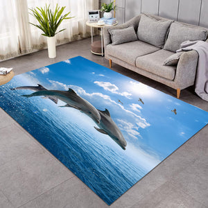 Dolphins Jumping Over Ocean SWDD3614 Rug