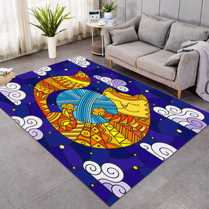 Yellow Aztec Cat Holding Lump Of Wool SWDD3647 Rug