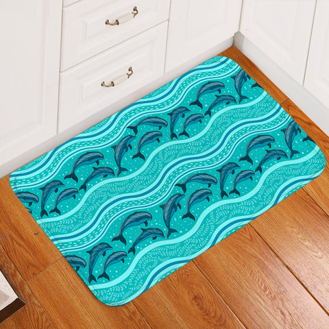 Image of Jumping Dolphins Mint Stripes  SWDD3650 Door Mat