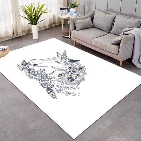 Image of Floral Unicorn Sketch SWDD3652 Rug