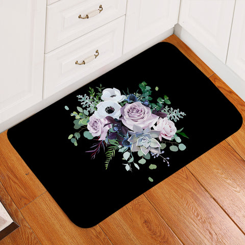 Image of Purple Flowers On Black SWDD3700 Door Mat