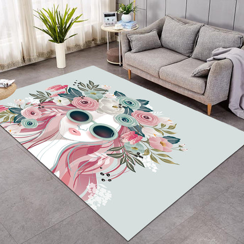 Image of Pretty Floral Girl Illustration SWDD3748 Rug