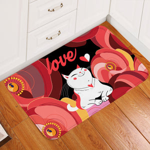 Love White Cat Red Theme Japan Art  SWDD3881 Door Mat