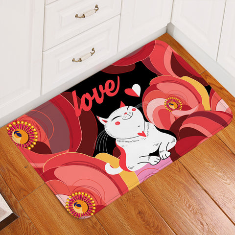 Image of Love White Cat Red Theme Japan Art  SWDD3881 Door Mat