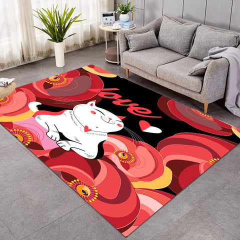 Image of Love White Cat Red Theme Japan Art SWDD3881 Rug