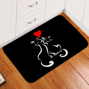 Heart In Love Cat Line Art Black Theme SWDD3886 Door Mat