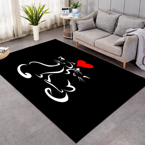 Image of Heart In Love Cat Line Art Black Theme SWDD3886 Rug