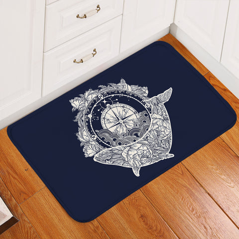 Image of Vintage Floral Whale & Compass Navy Theme SWDD3930 Door Mat