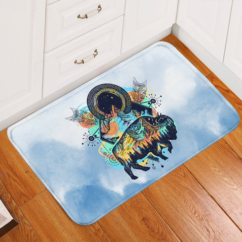 Image of Vintage Buffalo & Compass - Watercolor Pastel Animal Theme  SWDD3932 Door Mat