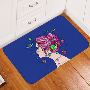 Space Mind Girl Pink Hair Illustration SWDD3939 Door Mat