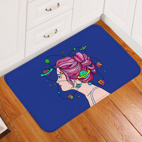 Image of Space Mind Girl Pink Hair Illustration SWDD3939 Door Mat